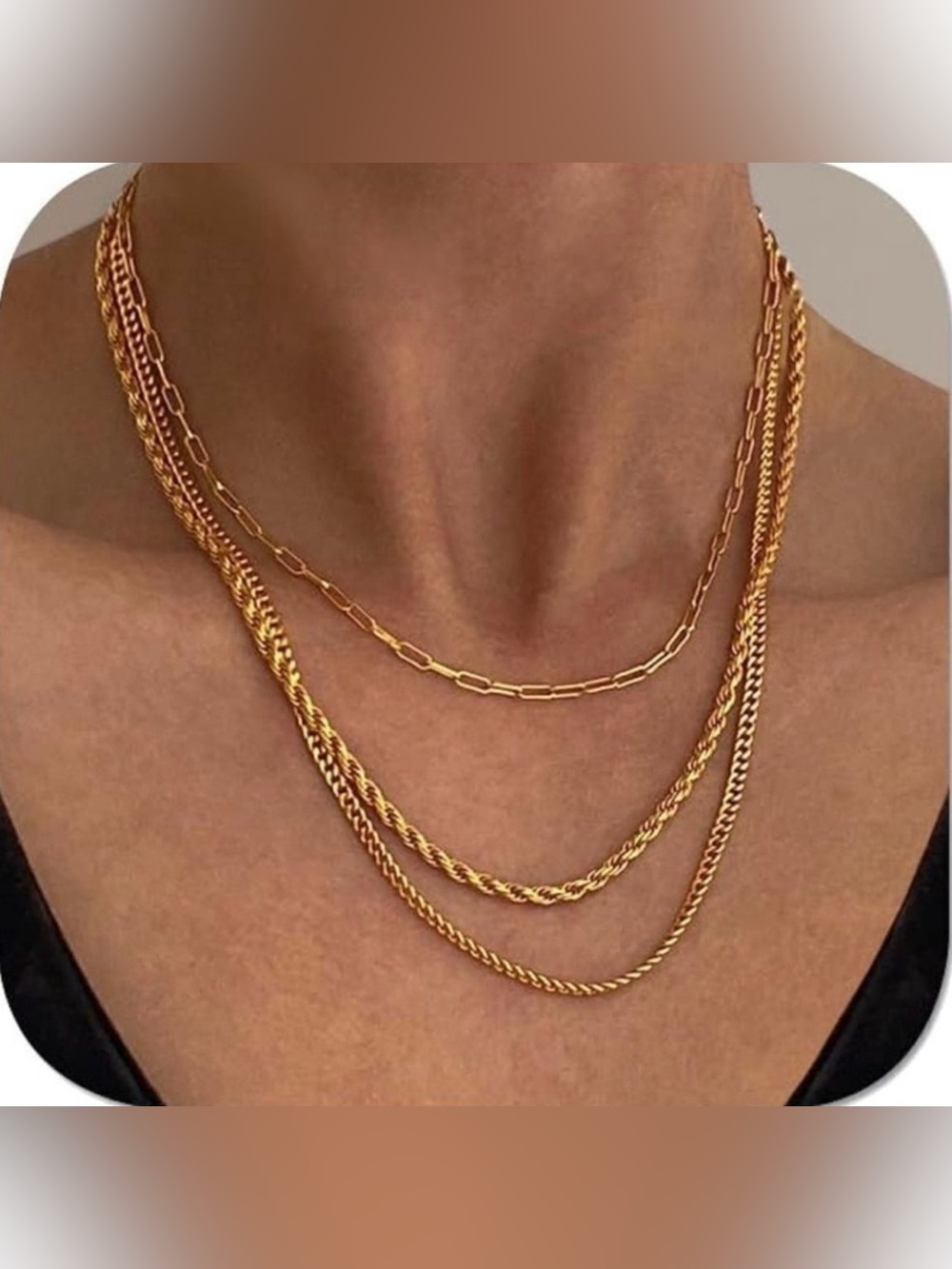 14k Gold Plated 3pc Rope Chain Necklace Set